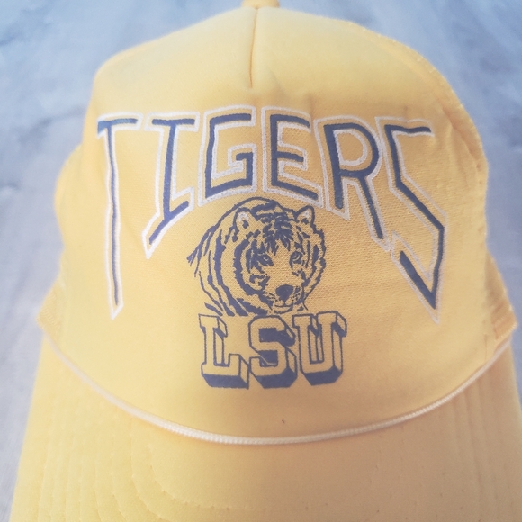 Vintage LSU Tigers NCAA Speedway Adult Snapback Yellow Trucker Baseball Hat Cap - Picture 3 of 8